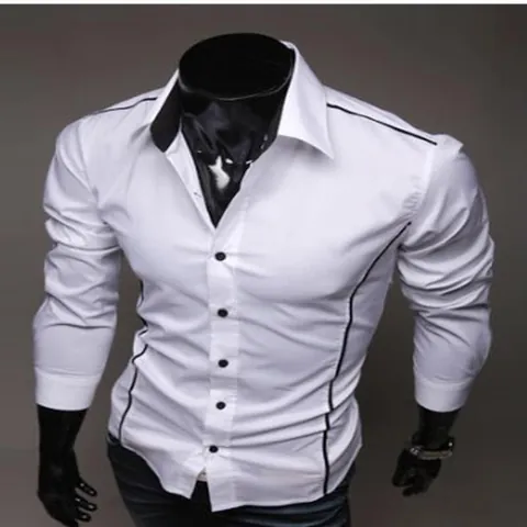 Camicia da Uomo Slim Fit Manica Lunga Casual Senza Stiro in Cotone con Colletto a Rever e Profilo a Contrasto per Ufficio