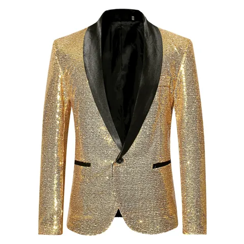 Men Shiny Sequin Blazer Jacket Stage Performance Nightclub Host Wedding Party Costume Luxury Stylish Slim Fit Top