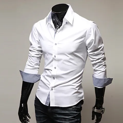 Men Slim Fit Long Sleeve Shirt Cotton Blend Contrast Plaid Collar Cuff Detail Button Down Casual Business Dress Shirt Top