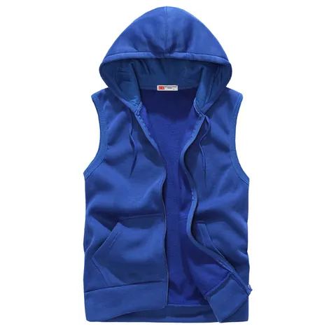 Men Casual Hooded Zipper Vest Slim Fit Cotton Sweatshirt Waistcoat Solid Color Sleeveless Hoodie Top With Pockets
