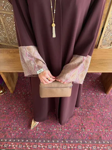 Women's Elegant Polyester Long Robe Ethnic Printed Cuffs Batwing Sleeve Open Front Cardigan Loose Abaya Outerwear Top