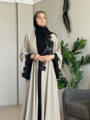 Women Oversized Lace Embroidery Cardigan Abaya Long Sleeve Robe Floral Pattern Casual Outerwear Kaftan Maxi Jacket