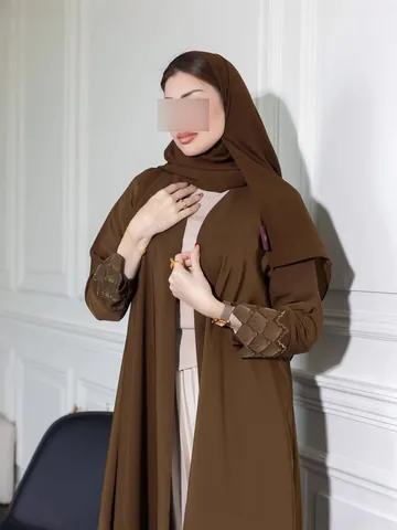 Elegant Satin Abaya Robe For Women Loose Muslim Outerwear Embroidery Detailing Long Sleeve Cardigan Formal Maxi Dress Jacket