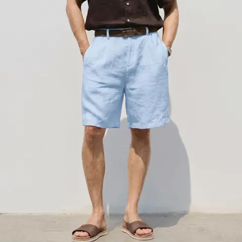 Heren Losse Linnen Shorts Zomer Ademend Rechte Pijpen Katoen Linnen Casual Shorts Strand Vakantie Stijl Geplooide Shorts