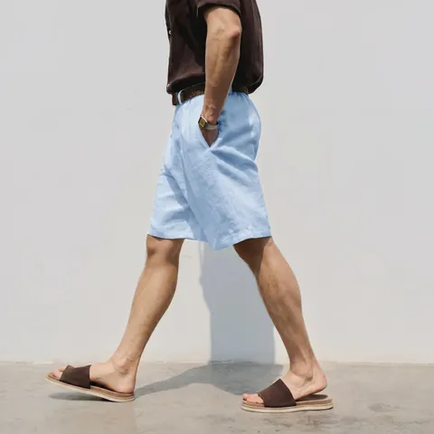 Heren Losse Linnen Shorts Zomer Ademend Rechte Pijpen Katoen Linnen Casual Shorts Strand Vakantie Stijl Geplooide Shorts