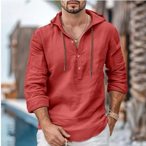 Herren Kapuzenpullover Hemd Baumwollmischung Langarm Lässig Strand Hoodie Top Für Männer Einfarbig Sommer Mode