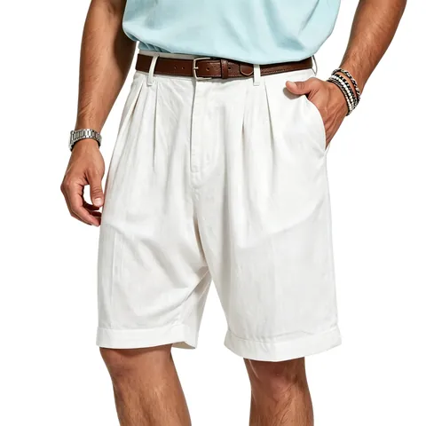 Heren Casual Linnen Shorts Old Money Stijl Ademend Geplisseerd Rechte Pijp Halflange Zomervakantie Strandbroek Voor Mannen