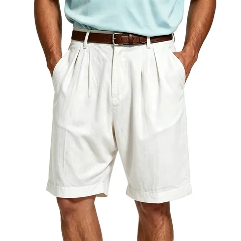 Heren Casual Linnen Shorts Old Money Stijl Ademend Geplisseerd Rechte Pijp Halflange Zomervakantie Strandbroek Voor Mannen