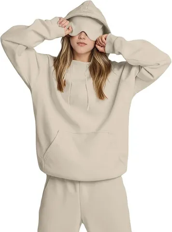 Unisex Oversized Hoodie And Pants With Integrated Eye Mask Fleece Cotton Blend Top And Bottom Loungewear Casual Jogger Outfit