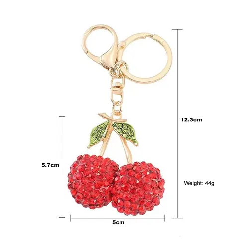 3D Stereoscopic Alloy Rhinestone Cherry Keychain Fashion Fruit Bag Charm Pendant Gift For Women Pink Red Fruit Keyring
