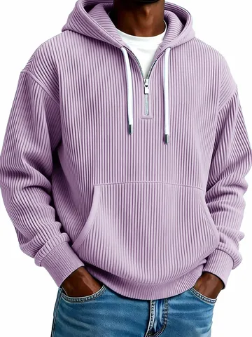 Ανδρικό Casual Κοτλέ Hoodie Φούτερ Πολυεστέρας Με Μισό Φερμουάρ Μακρυμάνικο Top Χαλαρή Εφαρμογή Ρετρό Ζακέτα με Κουκούλα