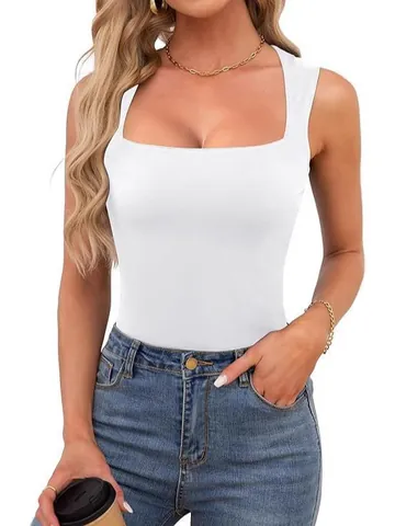 Débardeur Femme Style Occidental Coupe Ajustée Col Carré Sans Manches Polyester Couleur Unie Streetwear Été Minimaliste Haut