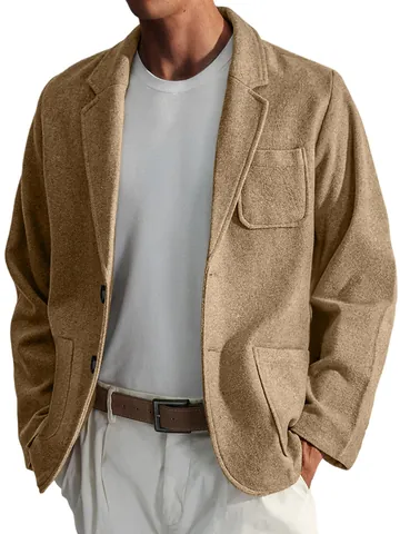 Men Retro Japanese Style Polyester Jacket Solid Color Lapel Single Breasted Casual Blazer With Pockets For Autumn Outdoor