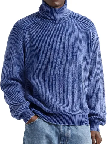 Maglietta Dolcevita da Uomo Vintage a Tinta Unita Maglia Termica a Maniche Lunghe con Texture a Costine Pullover Retro Invernale da Uomo
