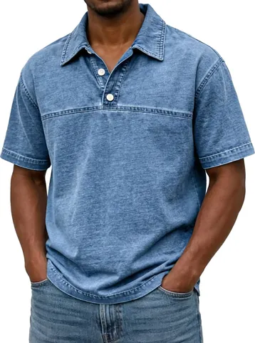 Polo de Moda para Hombre Vintage Lavado al Ácido Casual Manga Corta Solapa Algodón Color Sólido Camiseta para Hombre Estilo Urbano Moderno