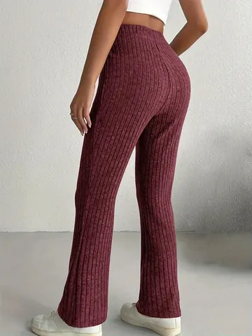 Dames High Waist Flare Broek Ribgebreide Slim Fit Legging Effen Kleur Casual Geborstelde Textuur Lange Broek Onderstuk