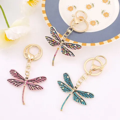 Llavero de Libélula con Diamantes de Imitación de Lujo Aleación Chapada en Oro Insecto Animal Llavero para Bolso Mujer Navidad