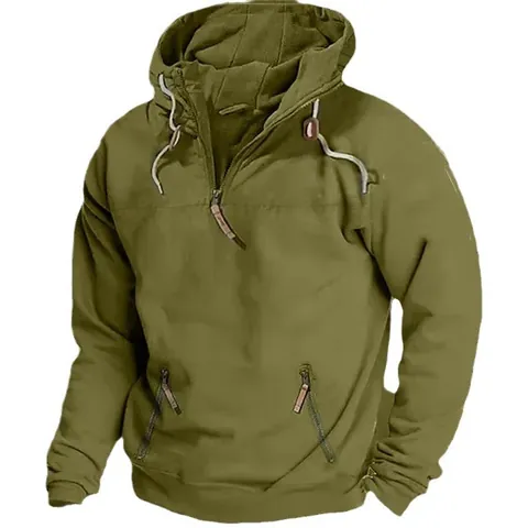 Heren Effen Kleur Halve Rits Hoodie Verdikt Fleece Pullover Sweatshirt Voor Casual Outdoor Gebruik