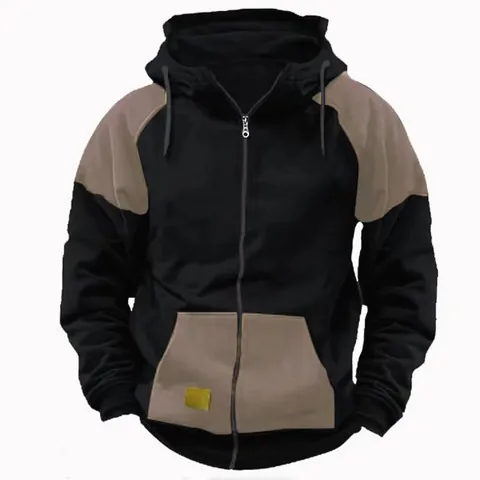 Sudadera con Capucha y Cremallera Completa para Hombre Estilo Casual de Patchwork Holgada de Manga Larga para Otoño Invierno
