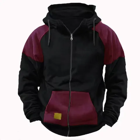 Herren Casual Farbblock Patchwork Full Zip Kapuzenpullover Lockeres Langarm Top Für Herbst Winter Sportlicher Hoodie