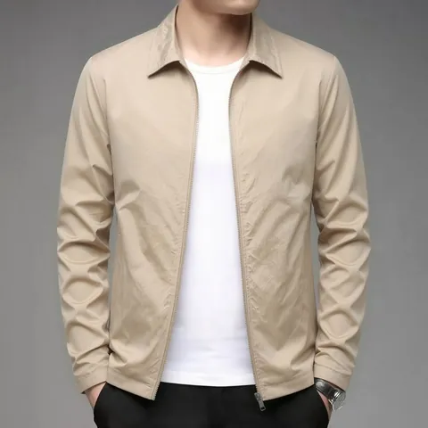 Chaqueta Casual de Negocios para Hombre Color Sólido Cremallera Primavera Otoño Ligera Solapa Manga Larga Cortavientos Top