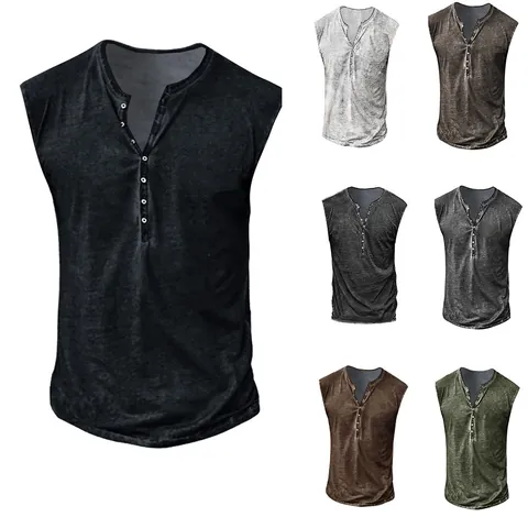 Gilet da Uomo Retro Stampa Digitale Scollo Henley Senza Maniche Moda Casual Poliestere Tank Top Streetwear Hip Hop Top