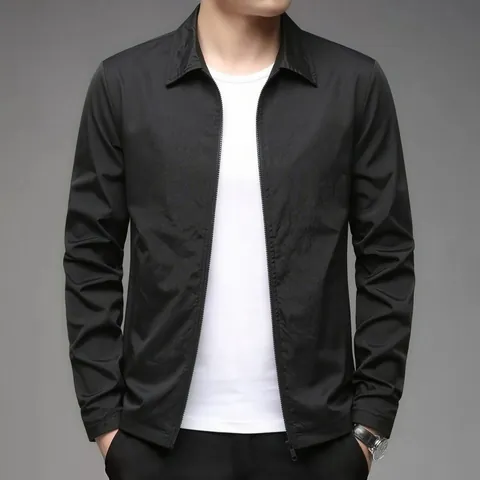 Chaqueta Casual de Negocios para Hombre Color Sólido Cremallera Primavera Otoño Ligera Solapa Manga Larga Cortavientos Top