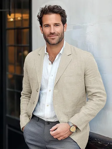 Men Vintage Casual Cotton Blend Blazer Jacket Slim Fit Single Breasted Suit Coat Business Office Daily Wear Top