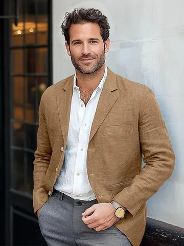 Men Vintage Casual Cotton Blend Blazer Jacket Slim Fit Single Breasted Suit Coat Business Office Daily Wear Top