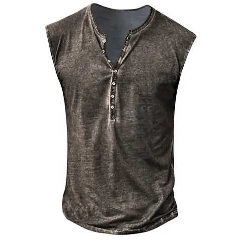Gilet da Uomo Retro Stampa Digitale Scollo Henley Senza Maniche Moda Casual Poliestere Tank Top Streetwear Hip Hop Top