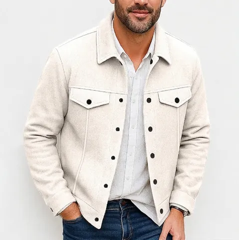 Veste en Laine à Revers pour Hommes Décontracté Business Workwear Couleur Unie Polyester Simple Boutonnage Poche Manteau Automne Hiver Top