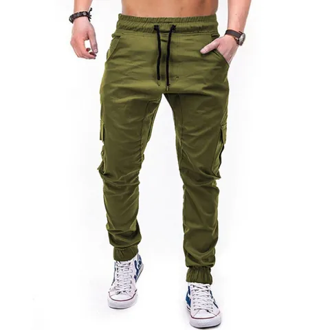 Men Casual Cargo Jogger Pants Solid Color Polyester Loose Fit Plus Size Outdoor Workout Trousers For Youth Everyday Wear