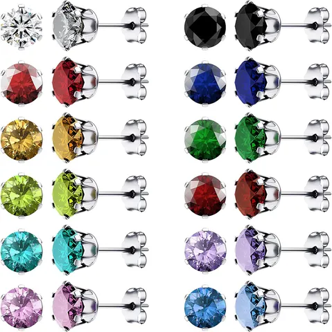 Pendientes de Botón Redondos de Acero Inoxidable Con Circonita Engaste de Garras Joyería de Piercing de Oreja Hipoalergénica para Mujer Hombre