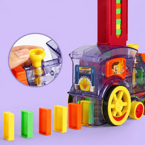 Juego de Tren Eléctrico de Dominó para Niños Colocación Automática Bloques de Dominó con Luces y Sonidos Juguete Educativo DIY