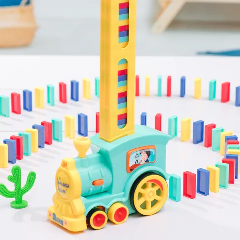 Electric Domino Train Toy Set Automatic Laying Dominoes With Lights And Sound Educational Building Block Toy Gift For Kids