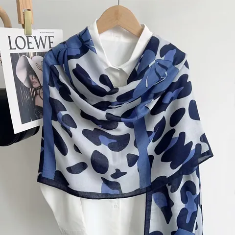 Women Leopard Bow Scarf Cotton Linen Retro Long Shawl Lightweight Sun Protection Wrap Soft Fashion Accessory For Travel