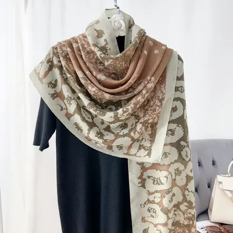 Sciarpa da Donna Vintage in Cotone e Lino Stampa Floreale Astratta Leopardo Grande Scialle Protezione Solare per Viaggi Ufficio