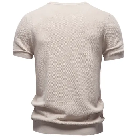 Men Short Sleeve T-Shirt Casual Solid Color Silky Drape Knit Top Round Neck Summer Tee