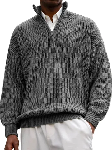 Maglione da Uomo Casual Mezza Zip Collo Rialzato Manica Lunga Pullover Maglia Grossa Poliestere Lana Inverno Moda Sopra