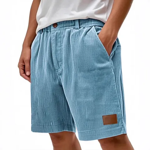 Bas Décontracté en Velours Côtelé Vintage pour Hommes Minimaliste Américain Couleur Unie Taille Élastique Bas Cargo Mode Quotidien Plage