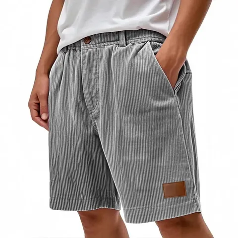 Bas Décontracté en Velours Côtelé Vintage pour Hommes Minimaliste Américain Couleur Unie Taille Élastique Bas Cargo Mode Quotidien Plage
