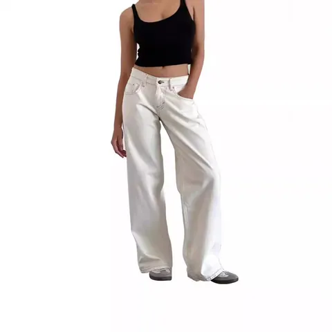 Jeans Vintage Américain Taille Basse pour Femmes Y2K Streetwear Jambe Large Pantalon Denim Droit Style Rétro