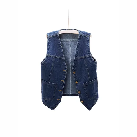 Damen Casual Denim Weste Kurz Locker Ärmellos Jacke Koreanischer Stil Baumwolle Bio-Baumwolle Einreihig Weste Mit Taschen Top
