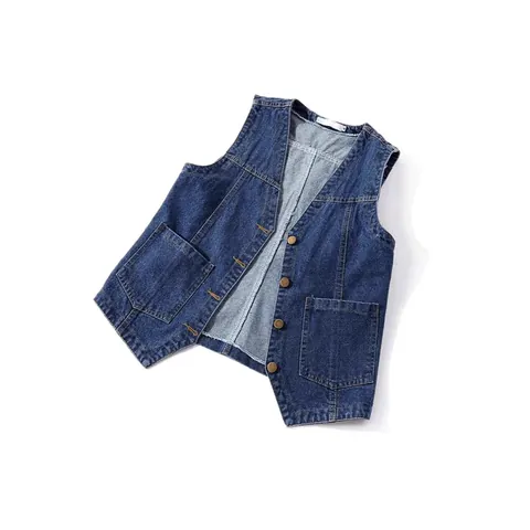 Damen Casual Denim Weste Kurz Locker Ärmellos Jacke Koreanischer Stil Baumwolle Bio-Baumwolle Einreihig Weste Mit Taschen Top