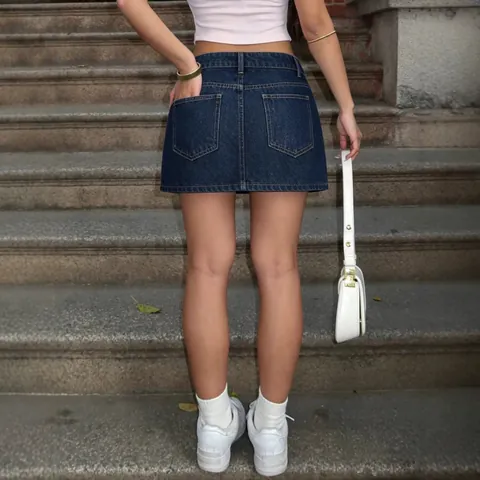 Dames Hoge Taille Denim Rok Diepblauw A-Lijn Mini Spijkerrok Lente Zomer Veelzijdige Onderkant