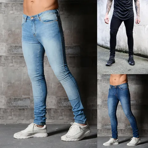Men's Skinny Jeans Slim Fit Solid Color Denim Pencil Pants Washed Stretch Trousers For Men Western Street Casual Bottoms