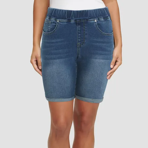 Bermuda en Jean Coupe Slim pour Femme Taille Haute Extensible Ourlet Retroussé Short en Jean Skinny Décontracté Avec Poches