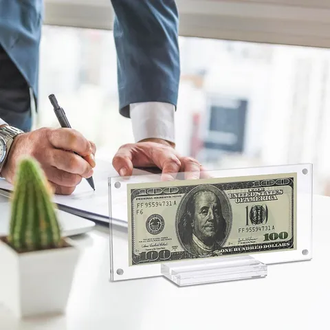 Marco de Exhibición de Billetes de Acrílico Transparente Con Base Soporte Magnético para Billetes de Vidrio Orgánico para Oficina