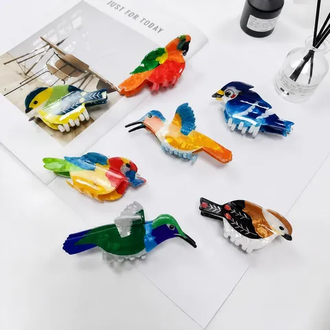 Kreativer Vogel Form PVC Haarkralle Süß Bunt Kolibri Papagei Specht Haarklammer Für Damen Haarschmuck Alltag Dating Deko