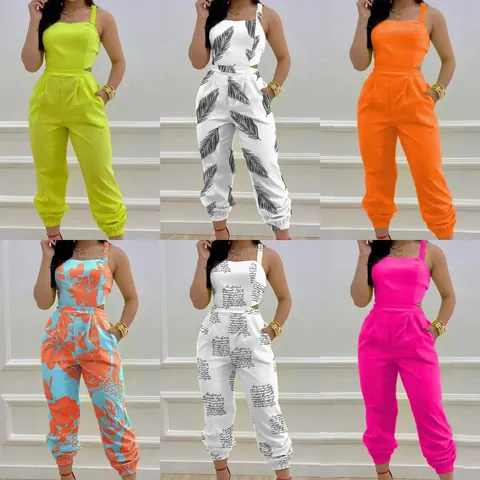 Women Sexy Backless High Waist Jumpsuit Spaghetti Strap Print Romper Bow Knot Sleeveless Floral Polyester Summer Overalls